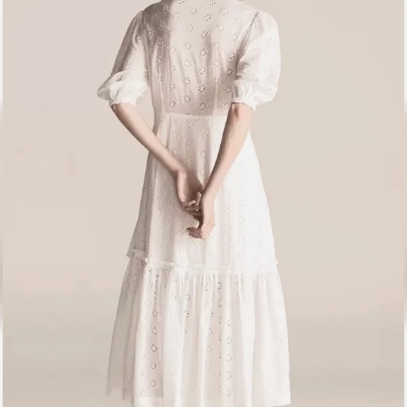 REBECCA TAYLOR LA VIE Lucie White Eyrlet Wrap Dress | Sz L / 10 - Picture 4 of 7